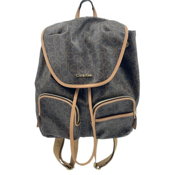 Calvin Klein Brown Logo Backpack | Gold Hardware Detail main image 5